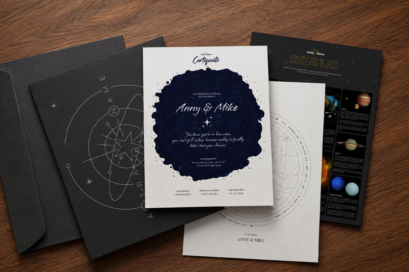 star gift pack with printed certificate and star map